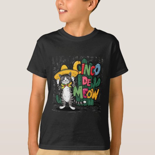 Grappig Cinco De Mayo Cat Sombrero Poncho Party Vr T-shirt (Voorkant)