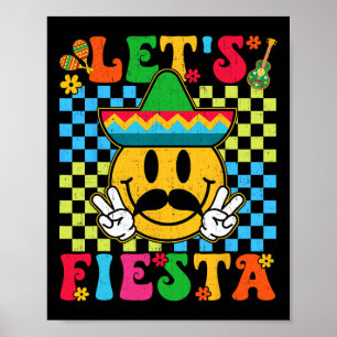 Grappig Cinco De Mayo Checkered Let's Fiesta Smile Poster