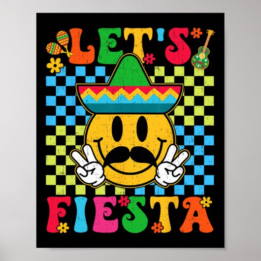 Grappig Cinco De Mayo Checkered Let's Fiesta Smile Poster (Voorkant)