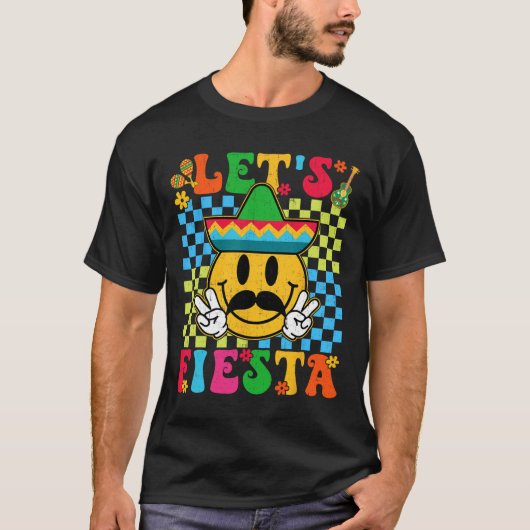 Grappig Cinco De Mayo Checkered Let's Fiesta Smile T-shirt (Voorkant)