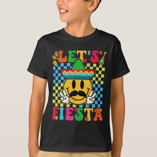 Grappig Cinco De Mayo Checkered Let's Fiesta Smile T-shirt (Voorkant)