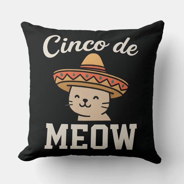 Grappig Cinco de Meow Kat Fiesta Design - Cute Meo Kussen (Voorkant)