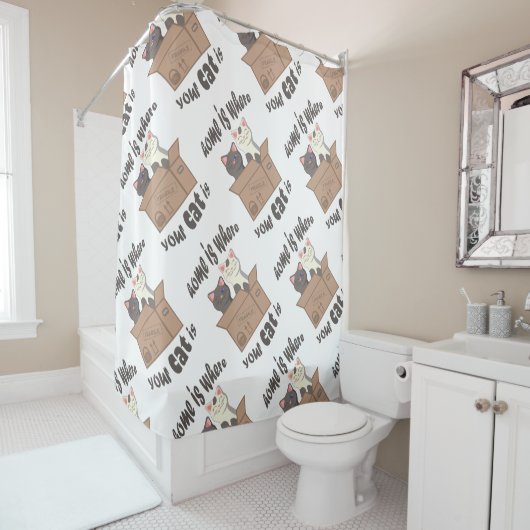 Grappig citaat Home is waar je kat is Douchegordijn (In situ)