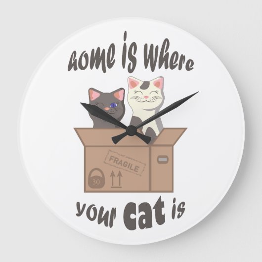 Grappig citaat Home is waar je kat is Grote Klok (Voorkant)