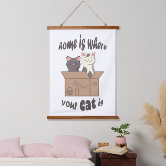 Grappig citaat Home is waar je kat is Hangend Wandkleed (Slaapkamer)
