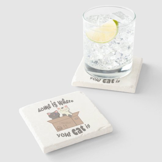 Grappig citaat Home is waar je kat is Stenen Onderzetter (Zijkant)