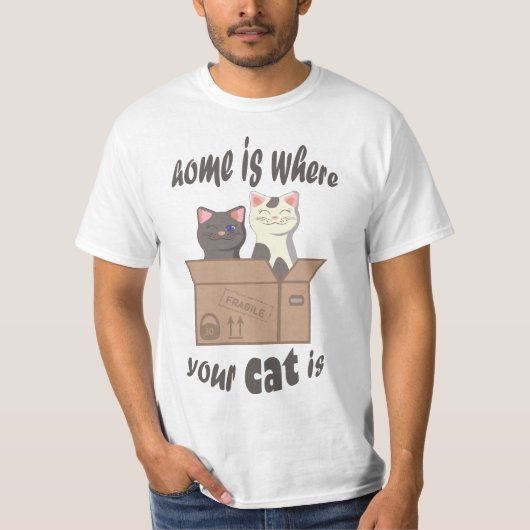 Grappig citaat Home is waar je kat is T-shirt (Voorkant)