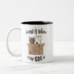 Grappig citaat Home is waar je kat is Tweekleurige Koffiemok