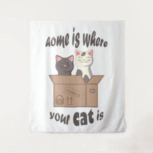 Grappig citaat Home is waar je kat is Wandkleed