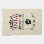 grappig citaat voor boeken en wijnliefhebber theedoek (Horizontaal)