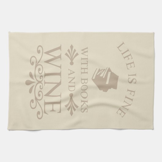 grappig citaat voor boeken en wijnliefhebber theedoek (Horizontaal)