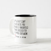 Grappig citaat voor stiefvader, gepersonaliseerde tweekleurige koffiemok (Voorkant links)