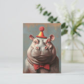 Grappig Clown Hippo portret Briefkaart (Staand voorkant)