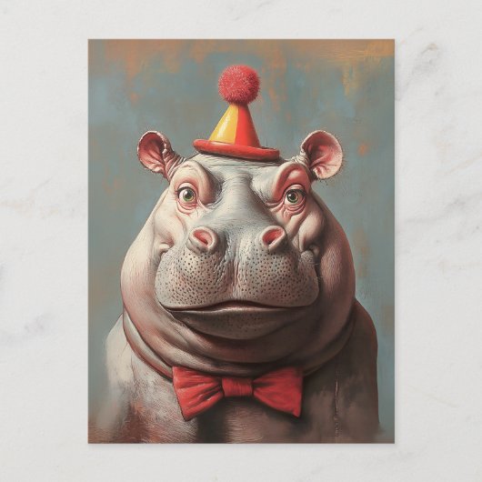 Grappig Clown Hippo portret Briefkaart (Voorkant)
