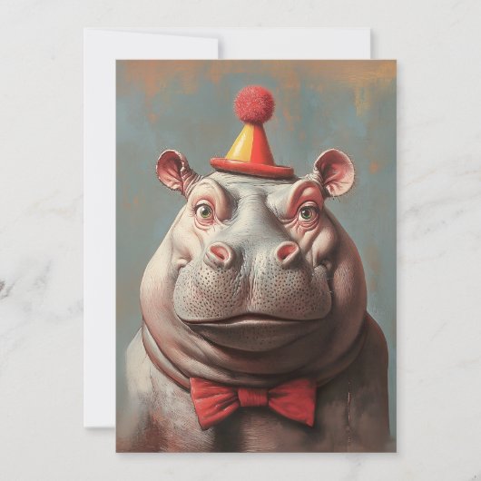 Grappig Clown Hippo portret Kaart (Voorkant)