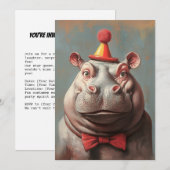Grappig Clown Hippo portret Kaart (Voorkant / Achterkant)
