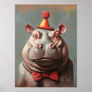 Grappig Clown Hippo portret Poster