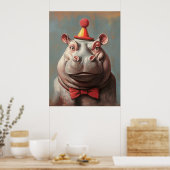 Grappig Clown Hippo portret Poster (Keuken)