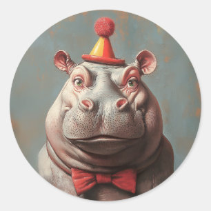 Grappig Clown Hippo portret Ronde Sticker