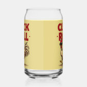 Grappig "Cluck & Roll" Cool Rooster Cartoon ontwer Blikvorm Glas (Rechts)