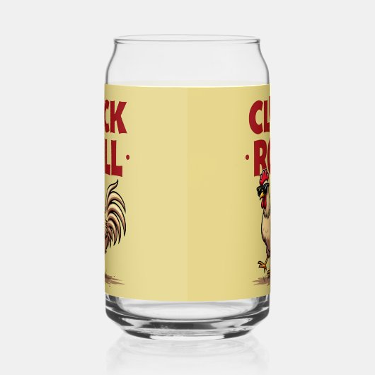 Grappig "Cluck & Roll" Cool Rooster Cartoon ontwer Blikvorm Glas (Rechts)