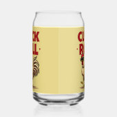 Grappig "Cluck & Roll" Cool Rooster Cartoon ontwer Blikvorm Glas (Links)