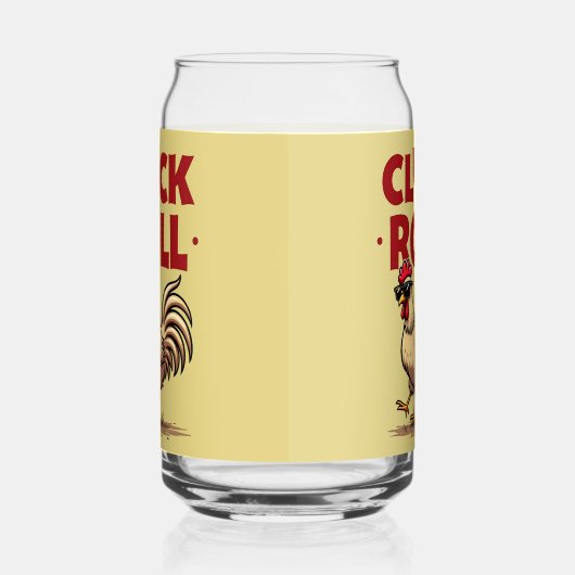 Grappig "Cluck & Roll" Cool Rooster Cartoon ontwer Blikvorm Glas (Links)