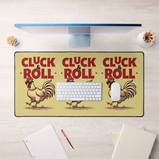 Grappig "Cluck & Roll" Cool Rooster Cartoon ontwer Bureaumat (Kantoor 1)