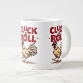 Grappig "Cluck & Roll" Cool Rooster Cartoon ontwer Grote Koffiekop (Voorkant rechts)