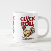Grappig "Cluck & Roll" Cool Rooster Cartoon ontwer Grote Koffiekop (Rechts)