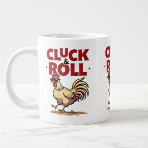 Grappig "Cluck & Roll" Cool Rooster Cartoon ontwer Grote Koffiekop