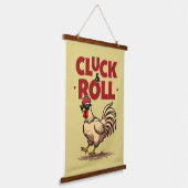 Grappig "Cluck & Roll" Cool Rooster Cartoon ontwer Hangend Wandkleed (Gebogen)