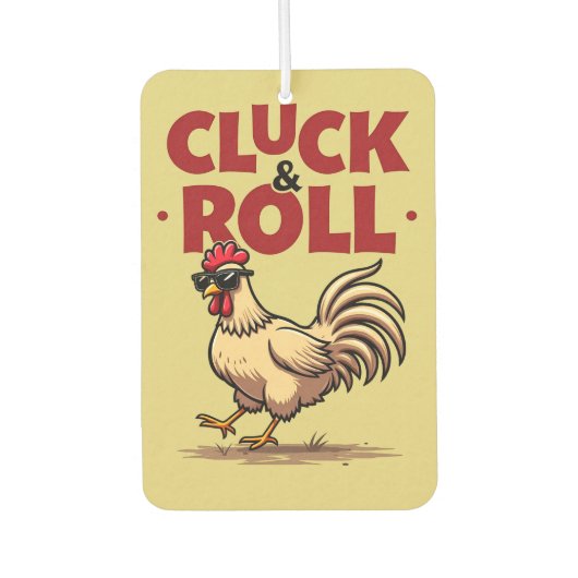 Grappig "Cluck & Roll" Cool Rooster Cartoon ontwer Luchtverfrisser (Voorkant)