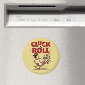 Grappig "Cluck & Roll" Cool Rooster Cartoon ontwer Magneet (Insitu (Vaatwasser))