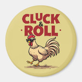 Grappig "Cluck & Roll" Cool Rooster Cartoon ontwer Magneet (Voorkant)