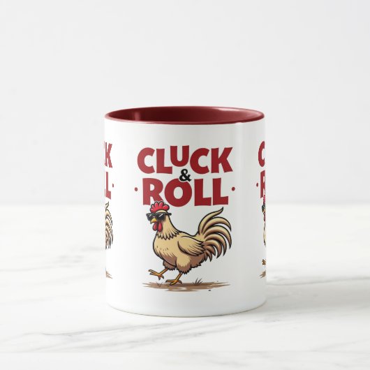 Grappig "Cluck & Roll" Cool Rooster Cartoon ontwer Mok (Midden)