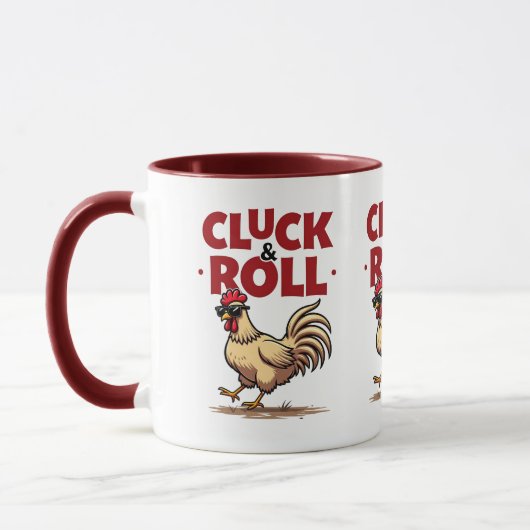 Grappig "Cluck & Roll" Cool Rooster Cartoon ontwer Mok (Links)