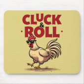 Grappig "Cluck & Roll" Cool Rooster Cartoon ontwer Muismat (Voorkant)