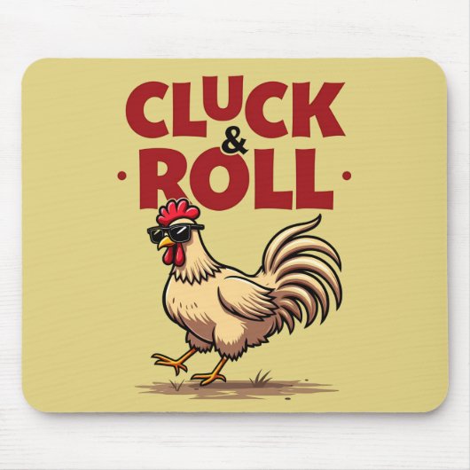 Grappig "Cluck & Roll" Cool Rooster Cartoon ontwer Muismat (Voorkant)