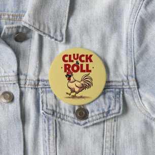 Grappig "Cluck & Roll" Cool Rooster Cartoon ontwer Ronde Button 7,6 Cm