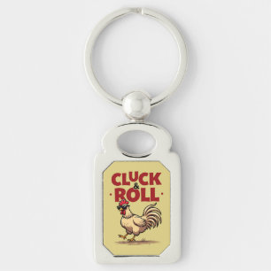 Grappig "Cluck & Roll" Cool Rooster Cartoon ontwer Sleutelhanger