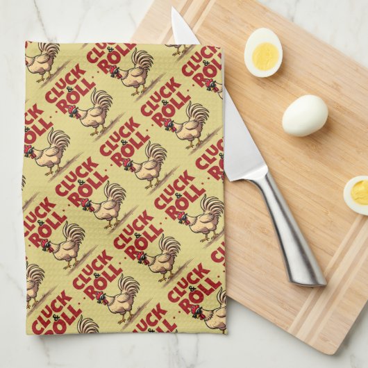Grappig "Cluck & Roll" Cool Rooster Cartoon ontwer Theedoek (Quarter Fold)