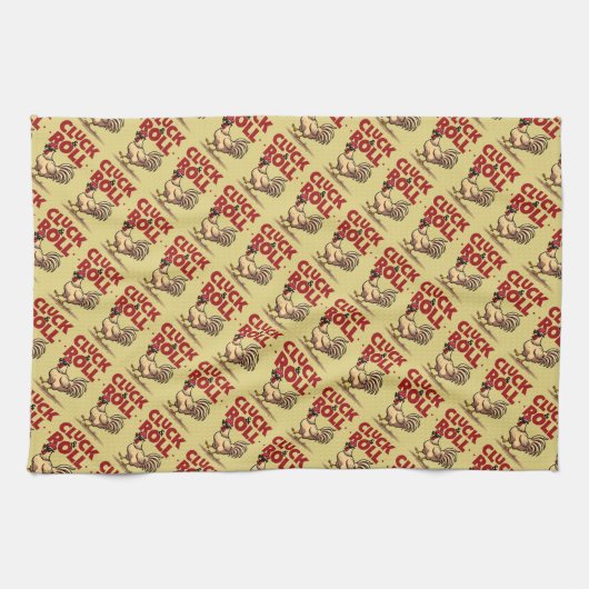 Grappig "Cluck & Roll" Cool Rooster Cartoon ontwer Theedoek (Horizontaal)