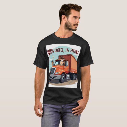 Grappig Coffee Lover T-Shirt: 99% Koffie 1% Inspan T-shirt (Voorkant volledig)
