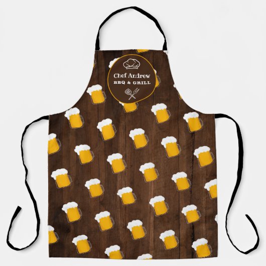 Grappig cool bierpatroon stein hout BBQ grill Chef Schort (Voorkant)
