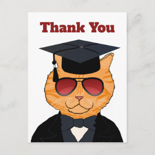 Grappig Cool Cat Cartoon Afstuderen Bedankt Aankondigingskaart