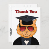 Grappig Cool Cat Cartoon Afstuderen Bedankt Aankondigingskaart (Voorkant / Achterkant)