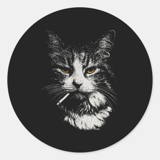 Grappig Cool Cat Smoking Funny Meme Cigarette Cat Ronde Sticker (Voorkant)