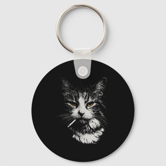 Grappig Cool Cat Smoking Funny Meme Cigarette Cat Sleutelhanger (Voorkant)