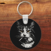 Grappig Cool Cat Smoking Funny Meme Cigarette Cat  Sleutelhanger (Voorkant)